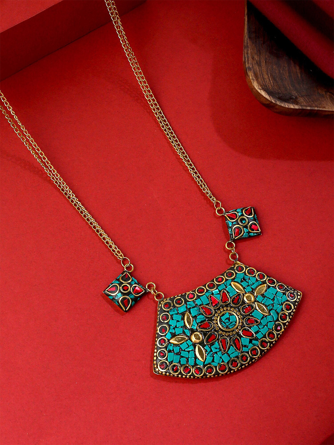 

Yellow Chimes Gold Plated Bhomian Style Long Necklace, Blue