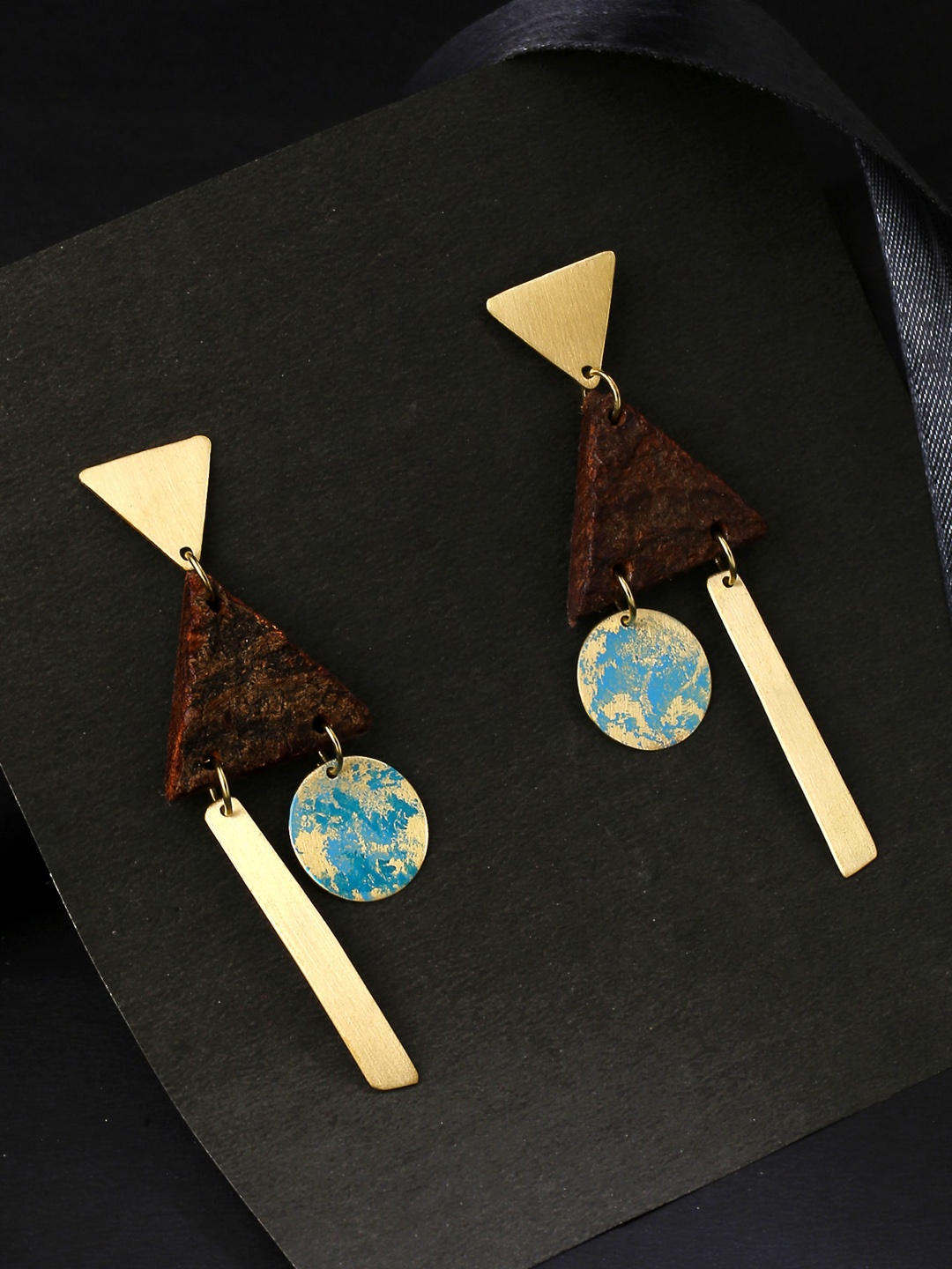 

Yellow Chimes Gold Plated Geometric Shaped Drop Earrings, Brown