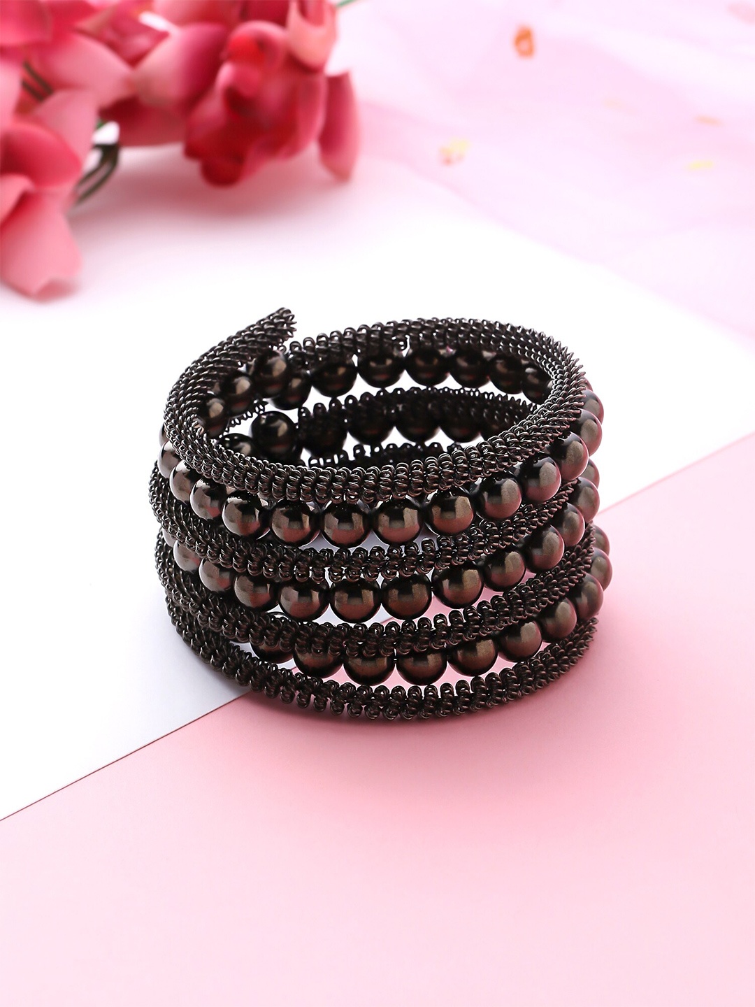 

Yellow Chimes Stone Beaded Multistrand Bracelet, Black