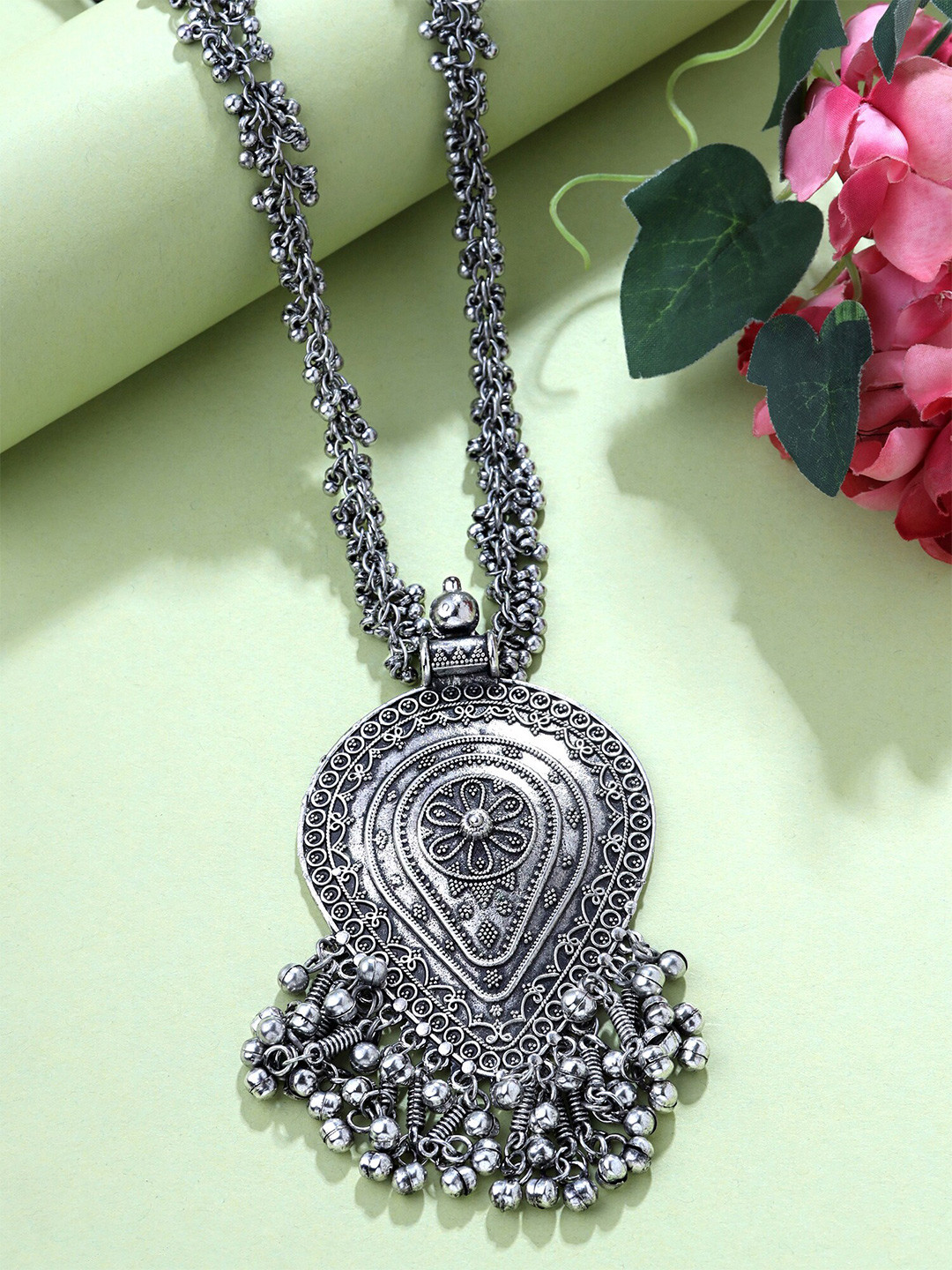 

Yellow Chimes Silver-Plated Oxidiesd Necklace