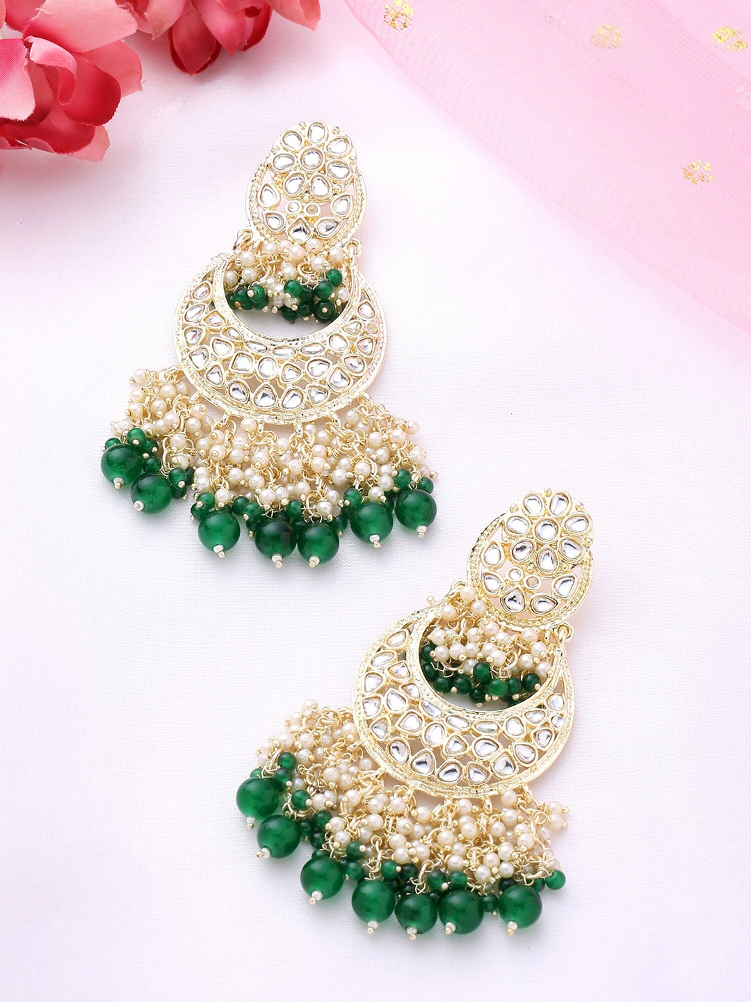 

Yellow Chimes Gold-Plated Classic Chandbalis Earrings, Green