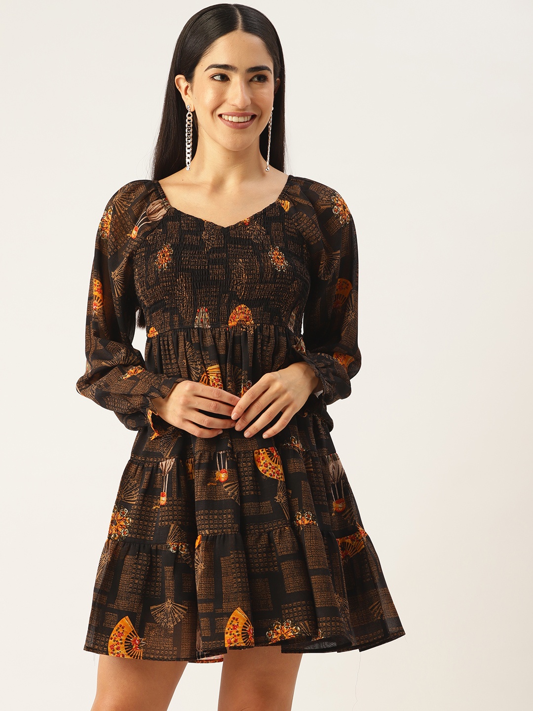 

Slenor Floral Georgette A-Line Dress, Navy blue