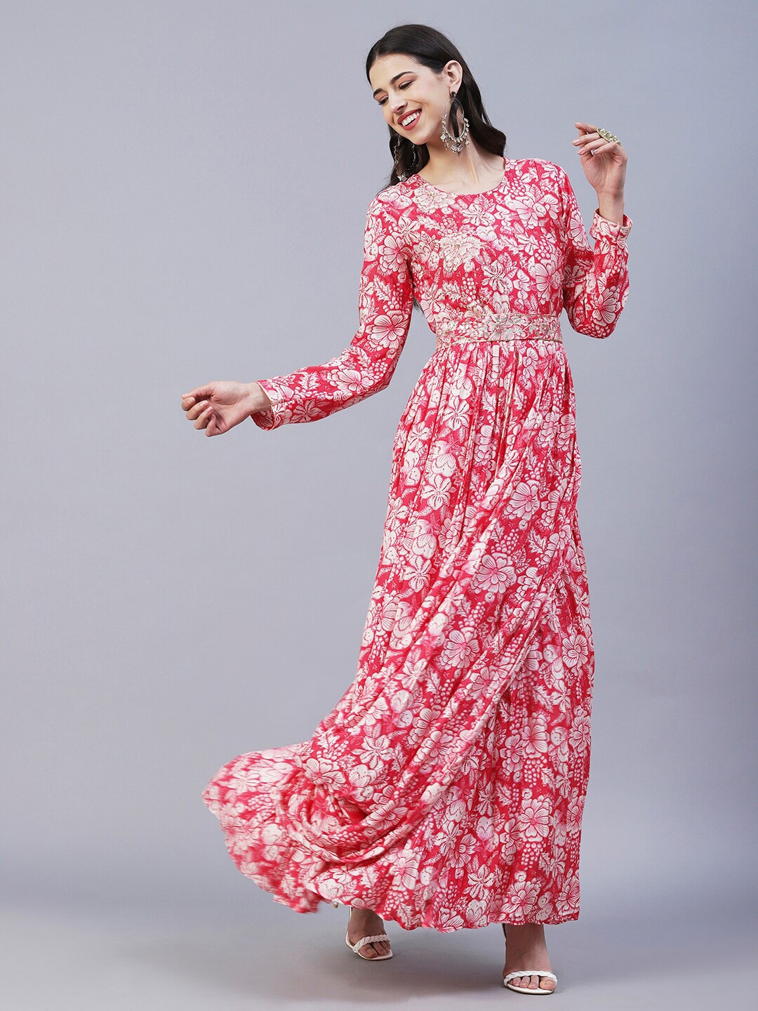 

Envy Me by FASHOR Embellished Floral Belted Drape Maxi Dress, Pink