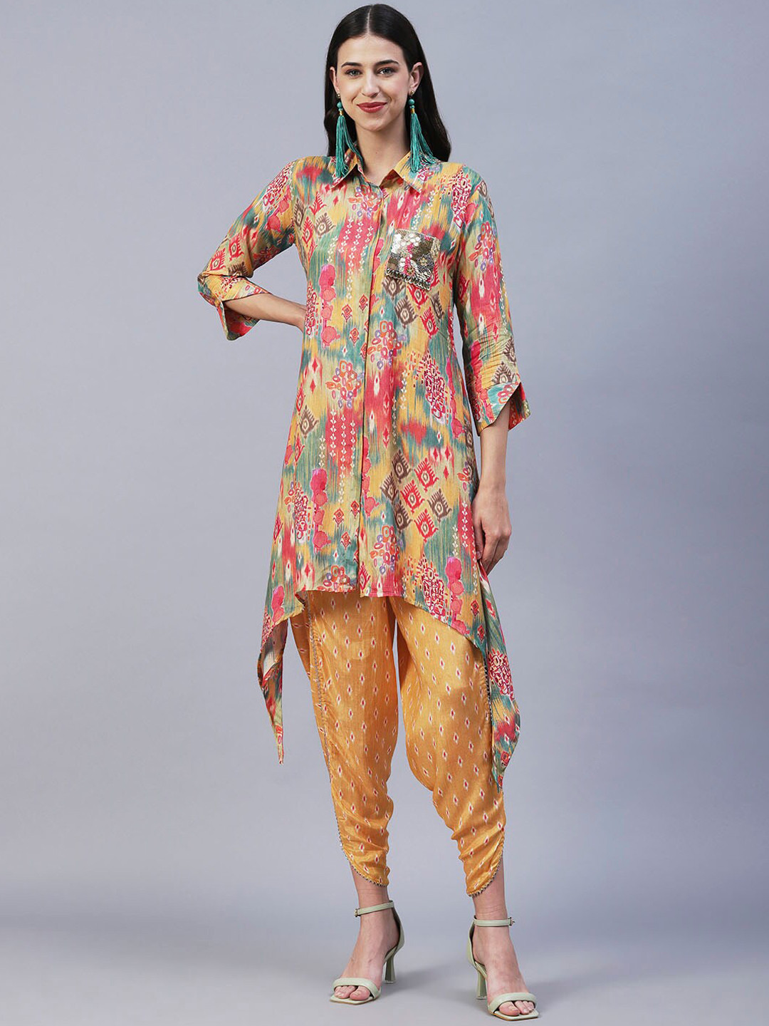 

Envy Me by FASHOR Ethnic Motifs Printed Sequinned Kurta With Dhoti Pants, Red