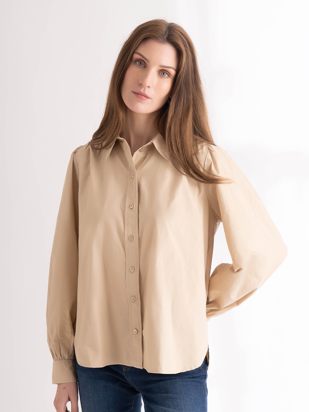 

B.Copenhagen Comfort Pure Cotton Boxy Casual Shirt, Beige