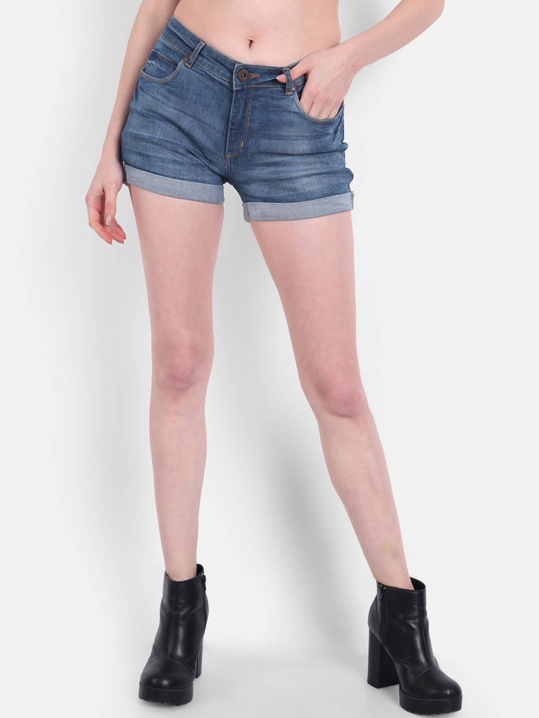 

Next One Women Mid-Rise Washed Skinny Fit Denim Shorts, Blue