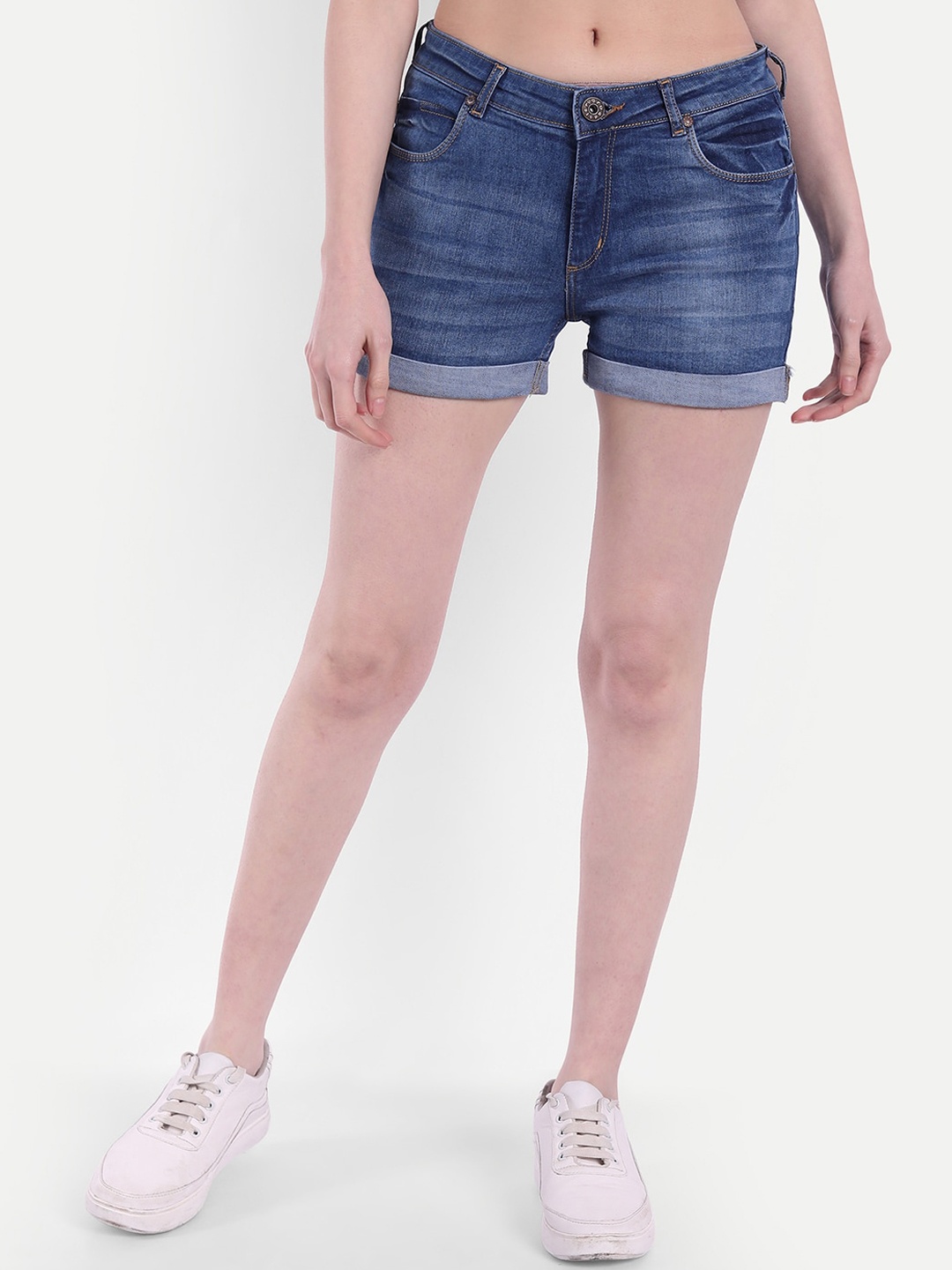 

Next One Women Mid-Rise Washed Skinny Fit Denim Shorts, Blue