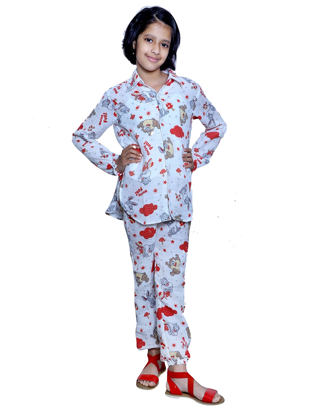 

Little Musketeer Girls Looney Tunes Printed Shirt with Trousers, Turquoise blue