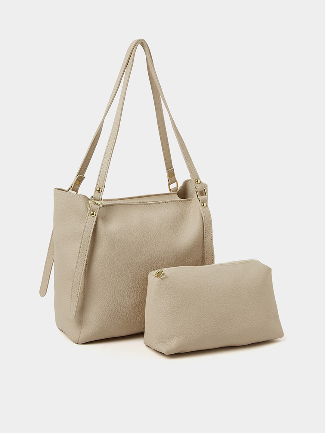 

Styli Women Oversized Structured Shoulder Bag With Pouch, Beige