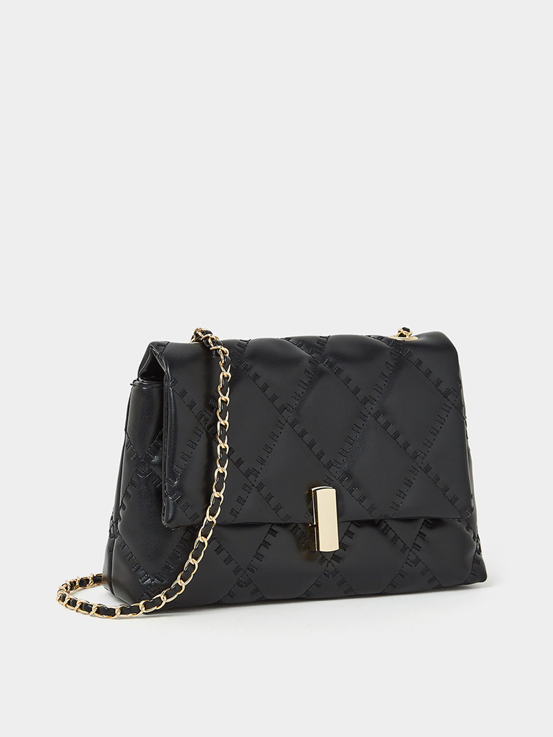 

Styli Braided Strap Stitch Detail Satchel Bag, Black