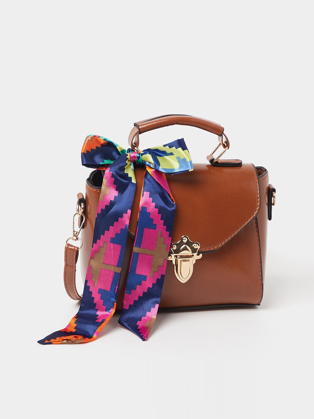 

Styli PU Structured Satchel with Scarf Detail, Brown