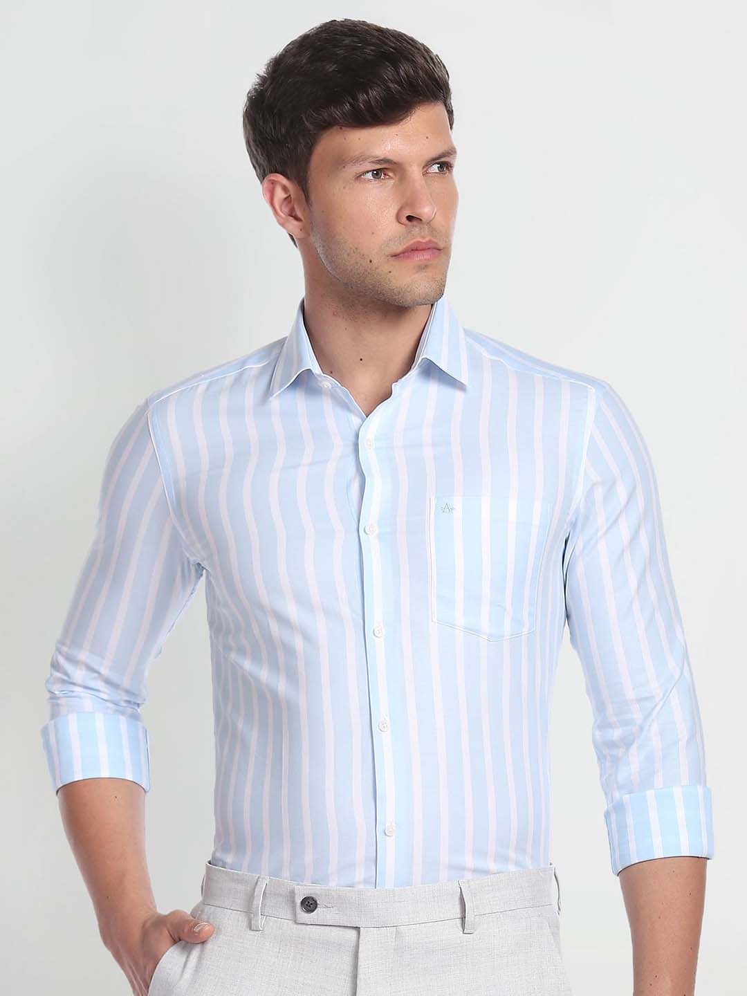 

Arrow Striped Slim Fit Cotton Casual Shirt, Blue