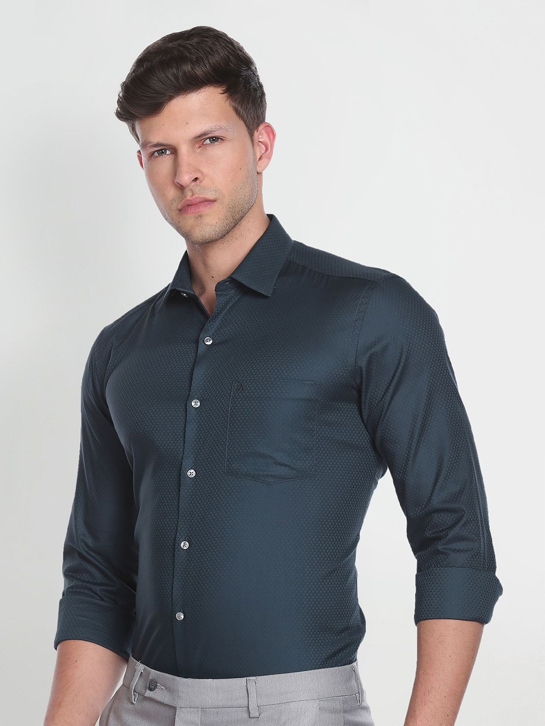 

Arrow Slim Fit Geometric Printed Pure Cotton Formal Shirt, Green
