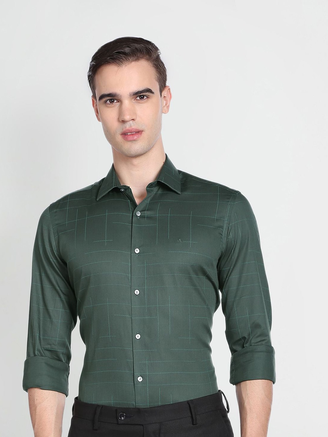 

Arrow Geometric Printed Twill Cotton Formal Shirt, Green