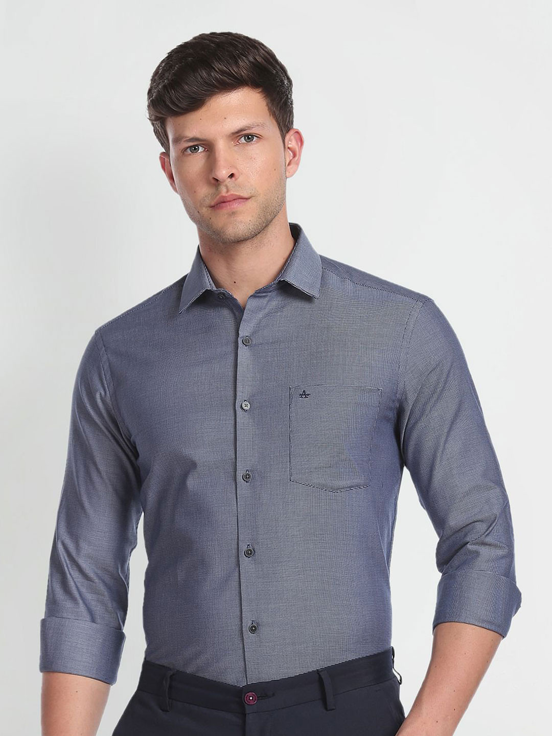 

Arrow Slim Fit Micro Ditsy Printed Pure Cotton Formal Shirt, Blue
