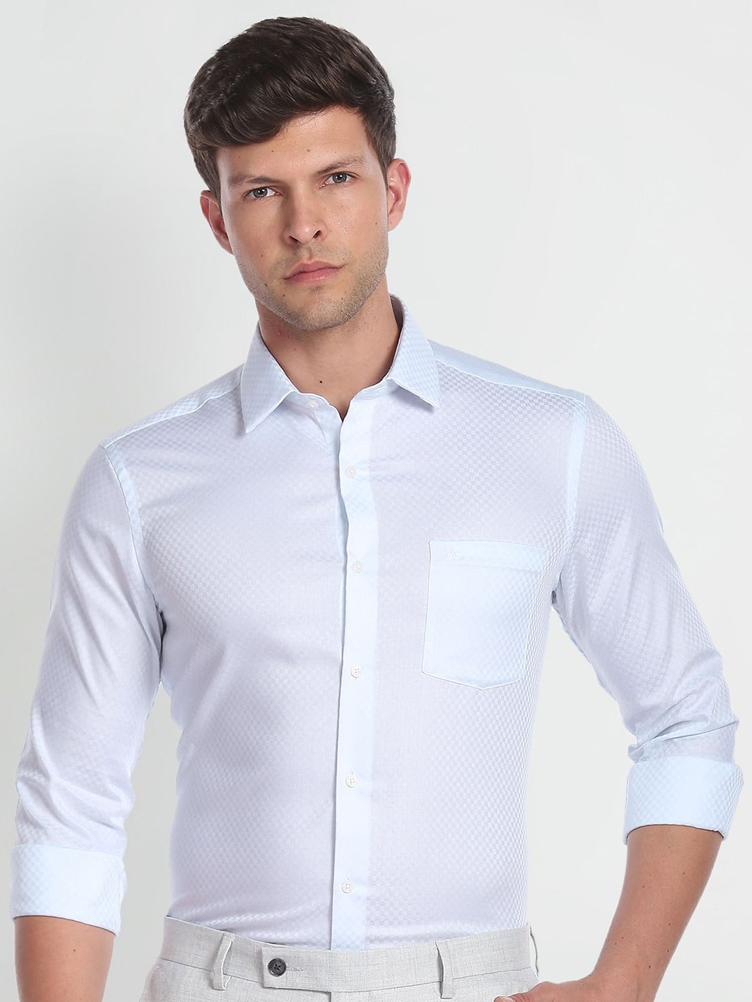 

Arrow Slim Fit Self Design Pure Cotton Formal Shirt, Blue