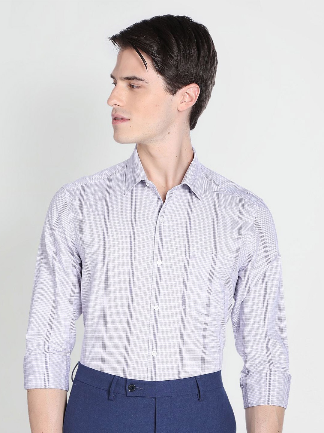 

Arrow Striped Pure Cotton Slim Fit Formal Shirt, Purple