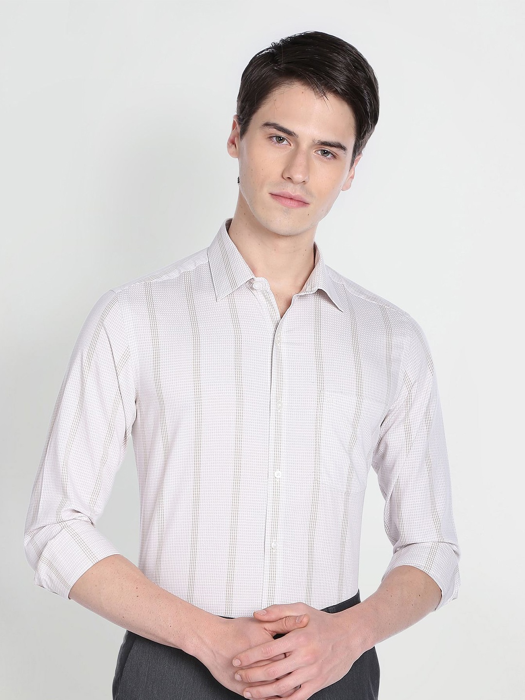 

Arrow Slim Fit Vertical Striped Pure Cotton Casual Shirt, Beige