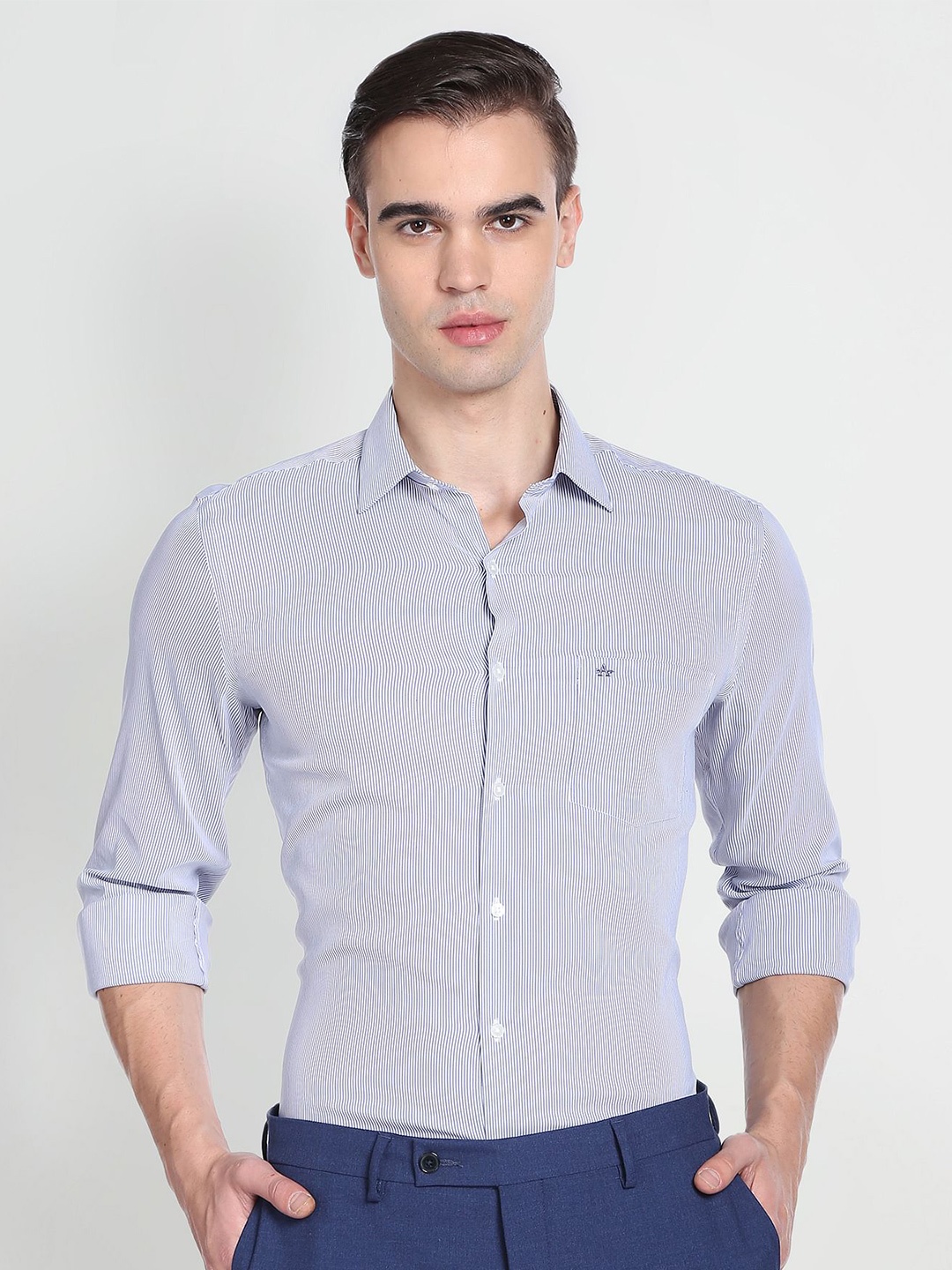 

Arrow Striped Slim Fit Twill Formal Shirt, Blue