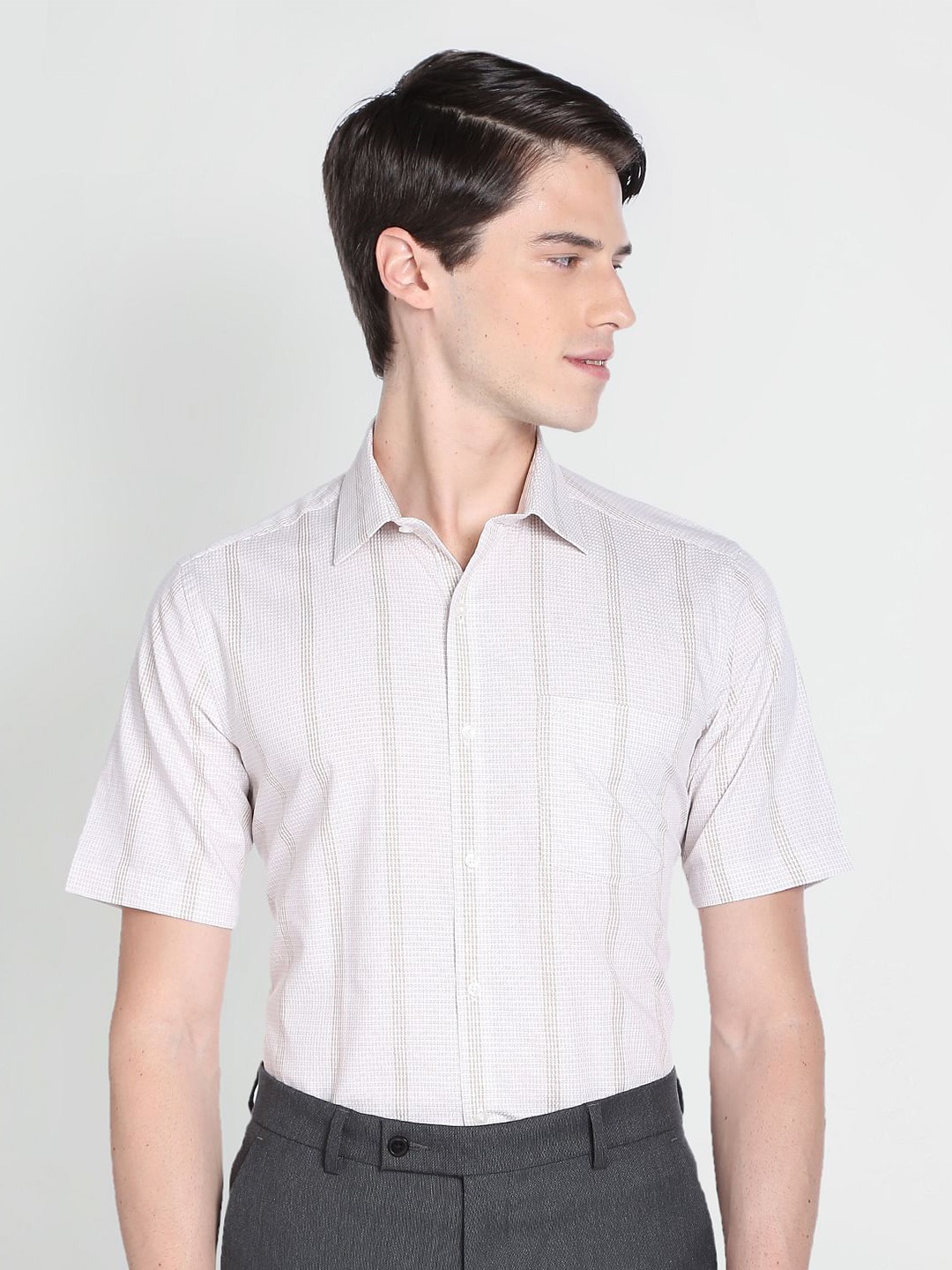 

Arrow Striped Cotton Formal Shirt, Beige