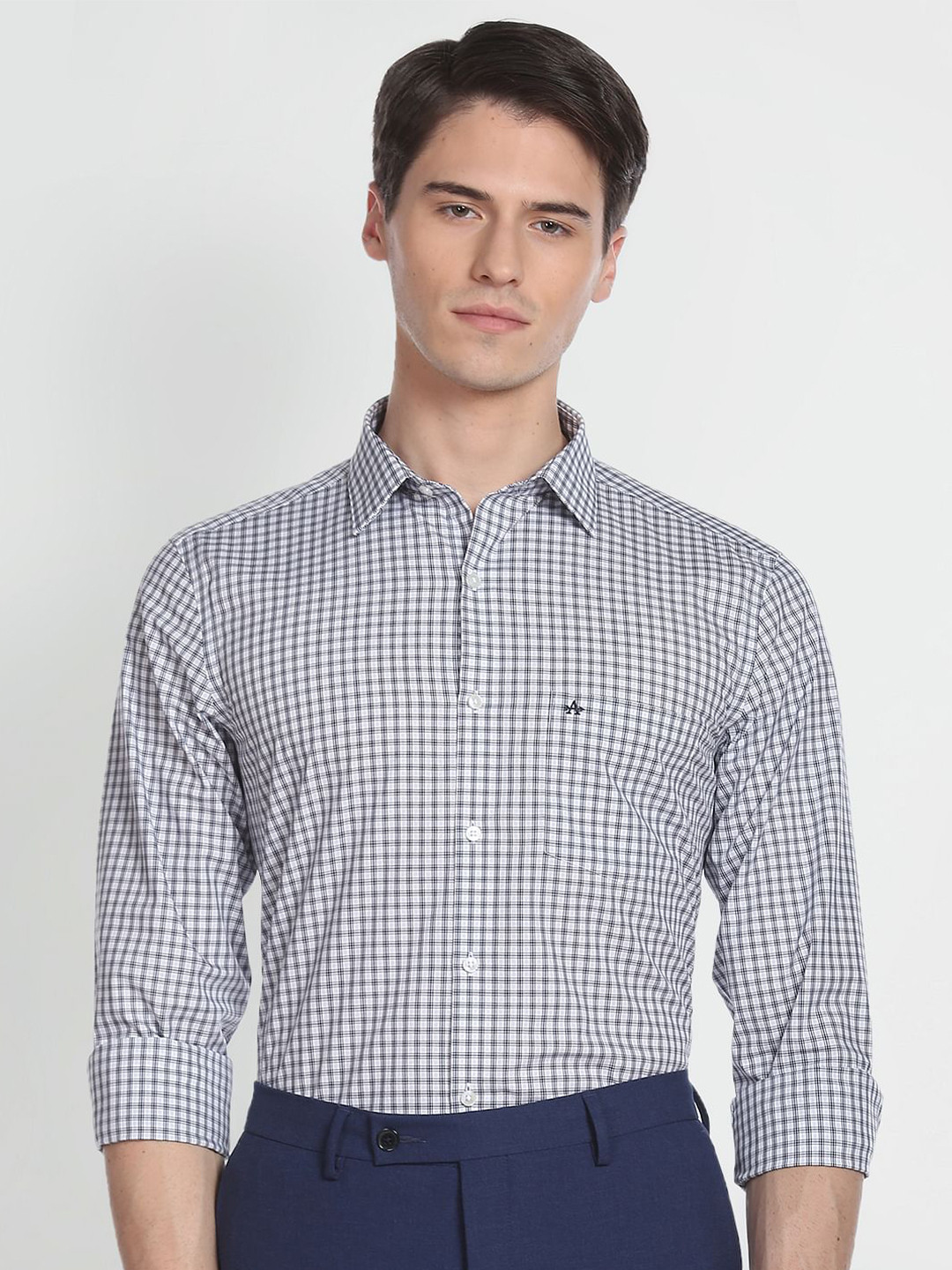 

Arrow Spread Collar Slim Fit Micro Check Printed Pure Cotton Formal Shirt, White