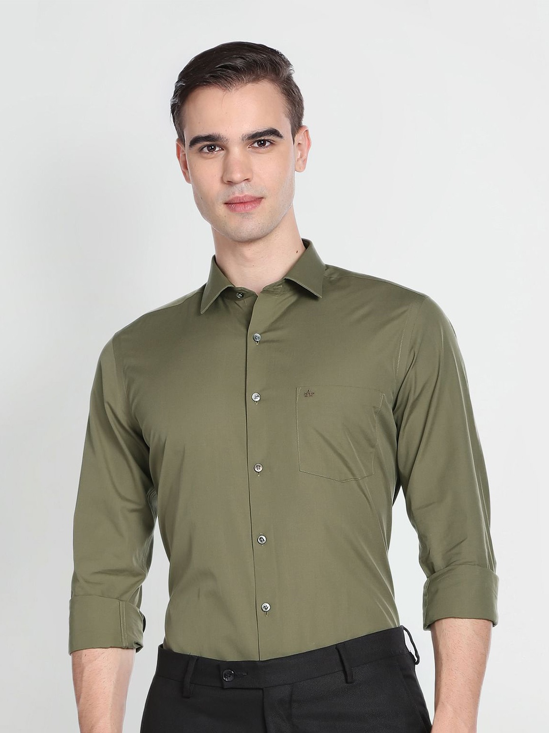 

Arrow Spread Collar Slim Fit Pure Cotton Formal Shirt, Green