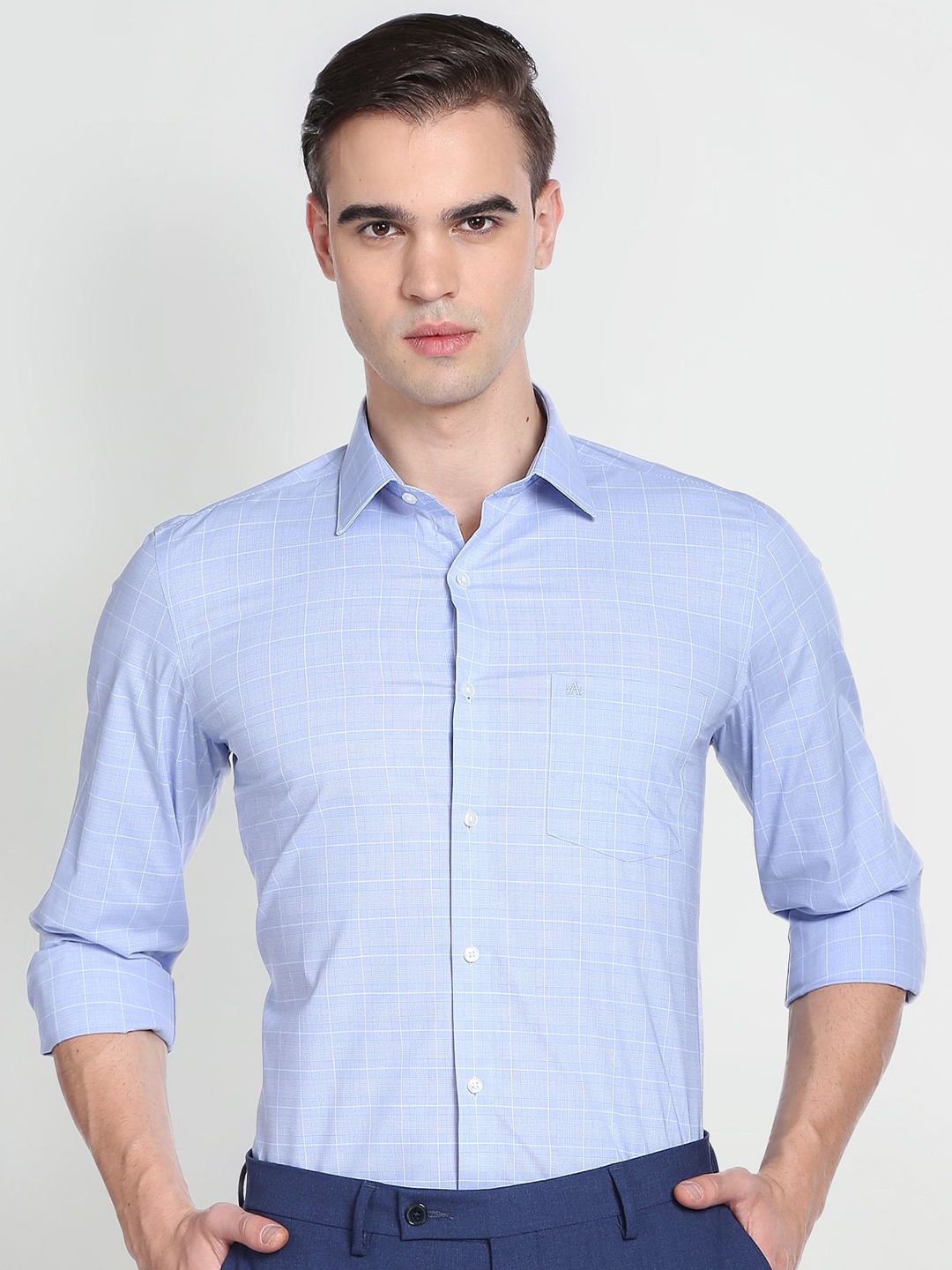 

Arrow Spread Collar Slim Fit Checked Cotton Formal Shirt, Blue