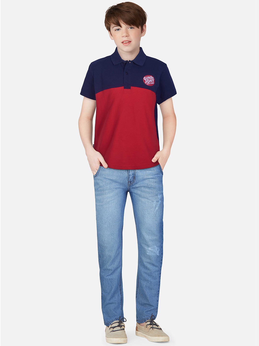 

Gini and Jony Boys Colourblocked Polo Collar Cotton T-shirt, Navy blue