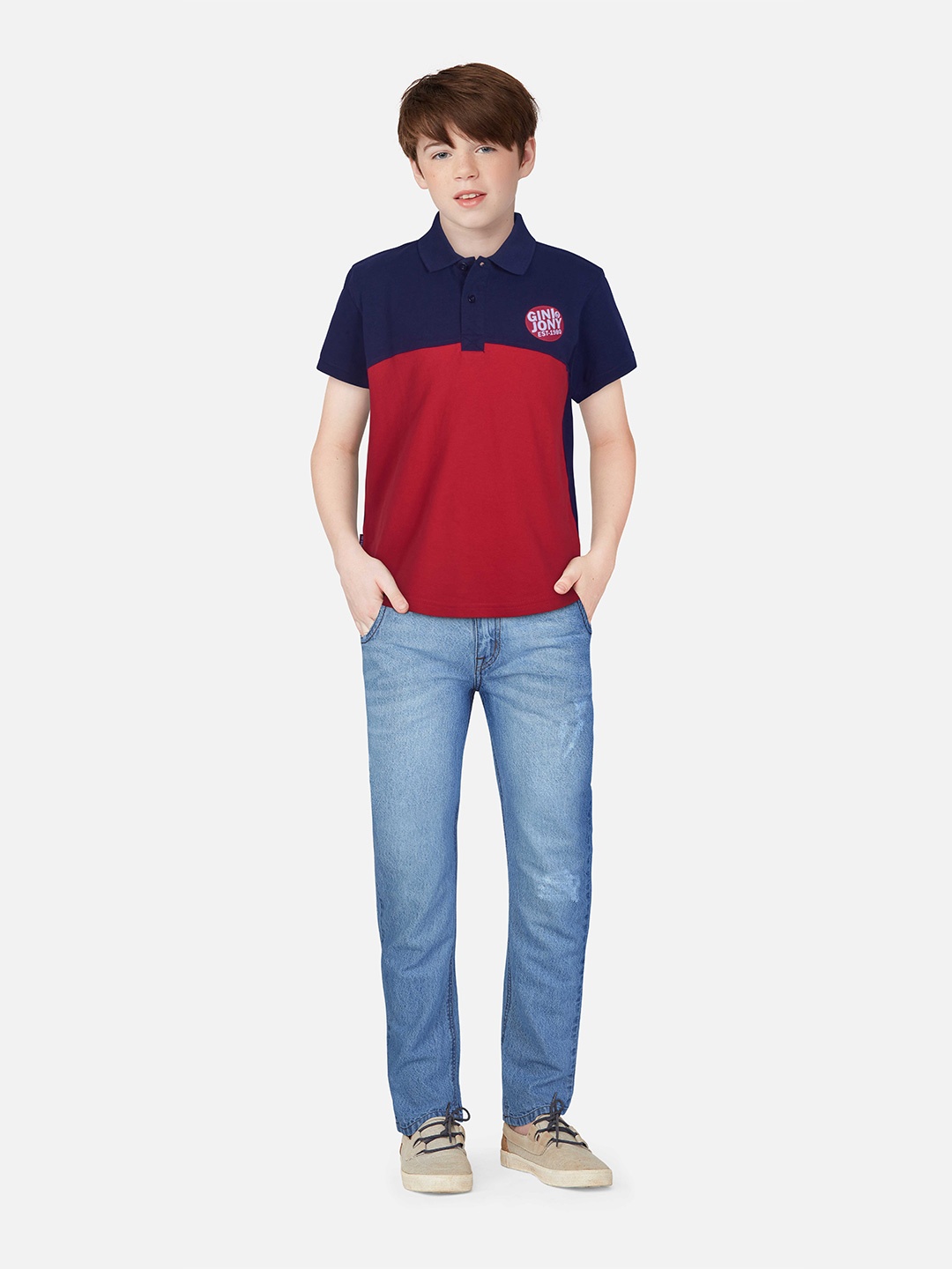 

Gini and Jony Boys Colourblocked Polo Collar Cotton T-shirt, Navy blue