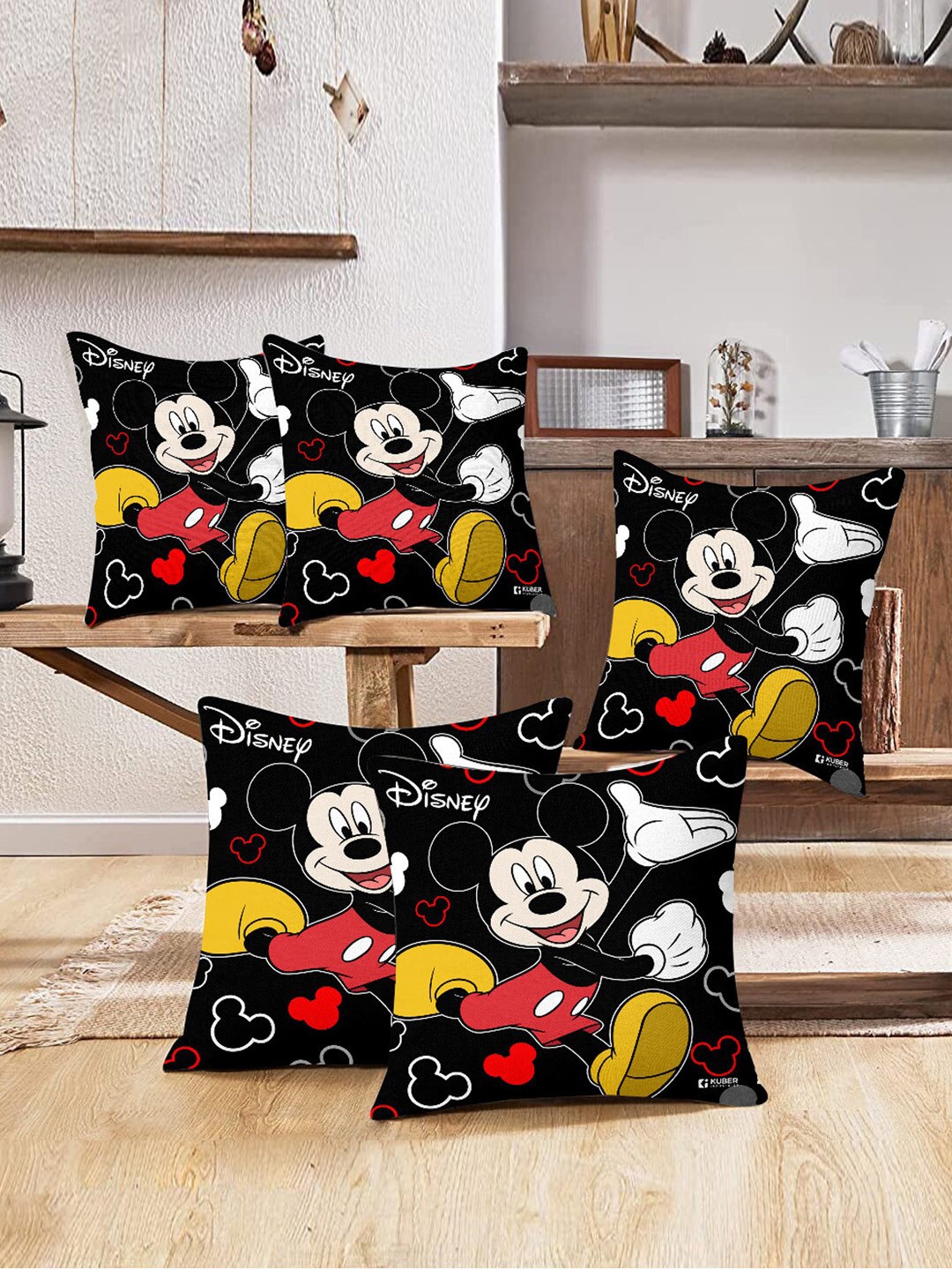 

Kuber Industries Kids 5 Pieces Disney Mickey Print Cushion Covers, Black
