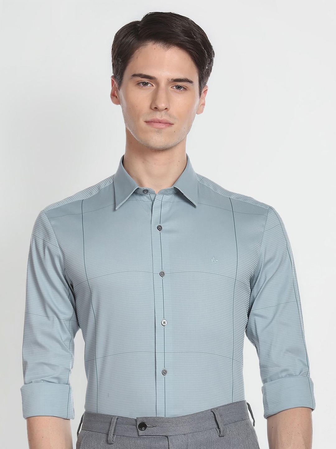 

Arrow New York Slim Fit Windowpane Checks Twill Casual Shirt, Blue