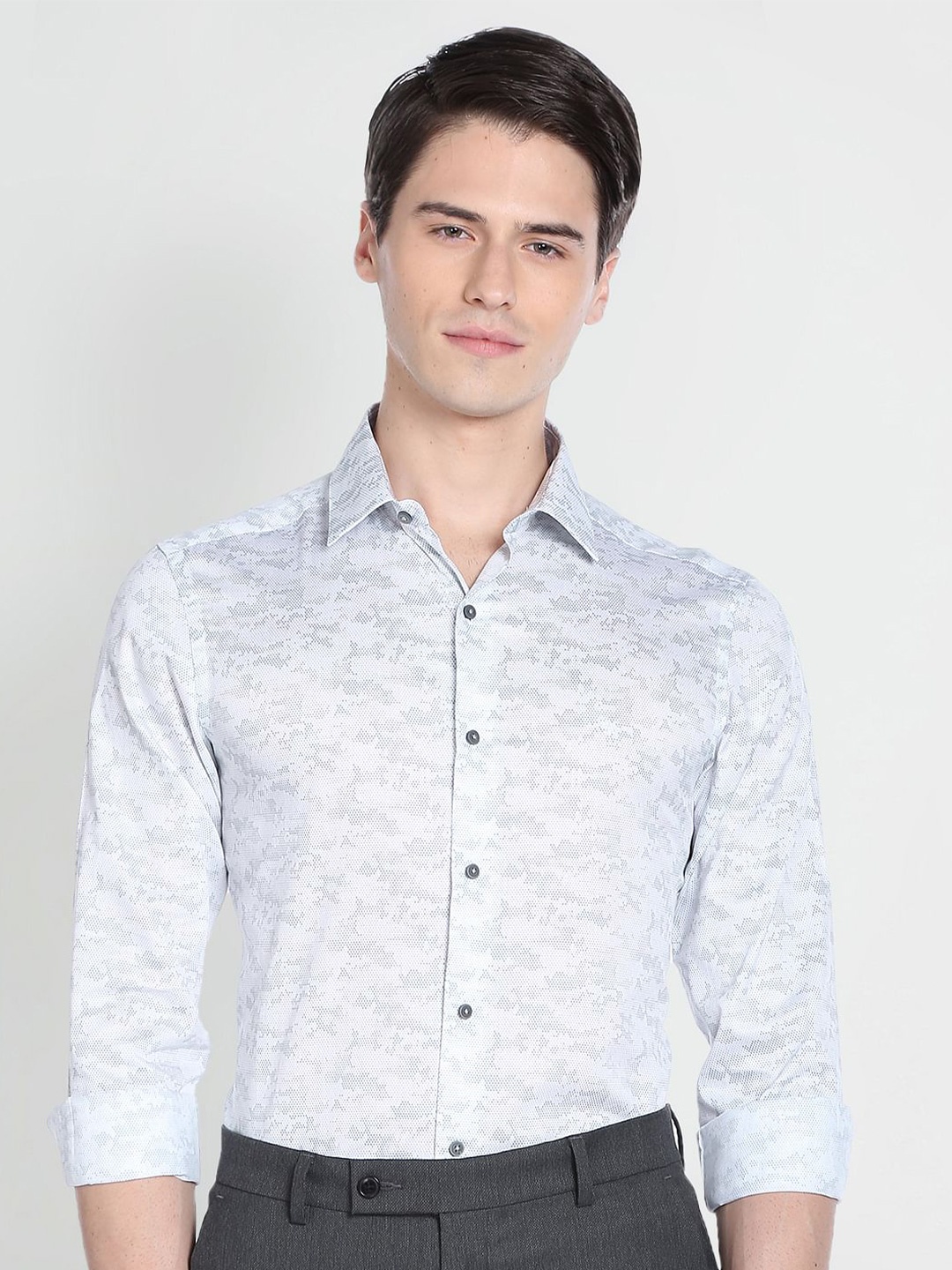

Arrow New York Skinny Fit Abstract Printed Twill Formal Shirt, Grey