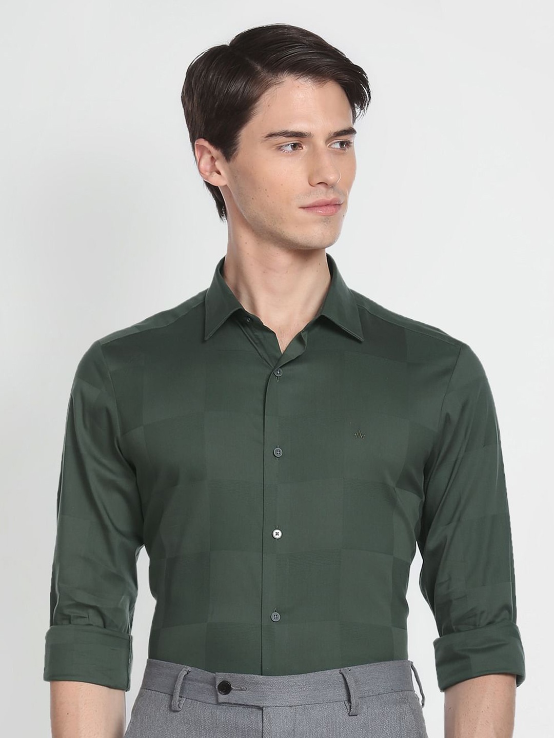 

Arrow New York Skinny Fit Windowpane Checked Cotton Formal Shirt, Green