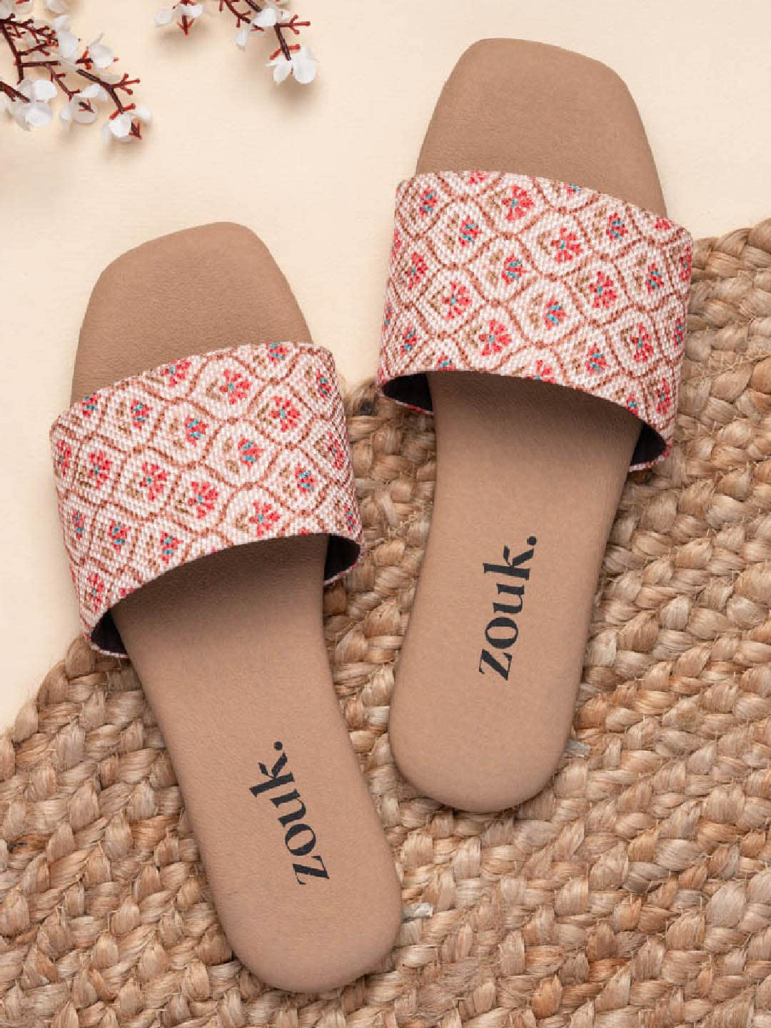 

ZOUK Women Printed Open Toe Flats, Pink