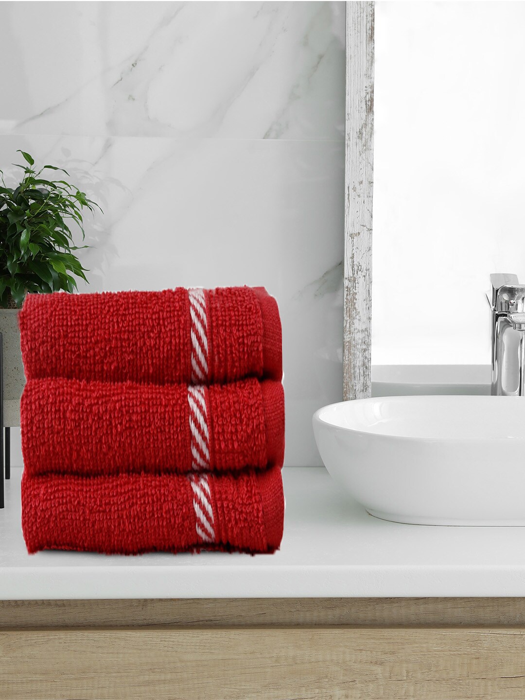 

MYTRIDENT Comfort Living 3-Pcs Red 380 GSM Cotton Face Towels