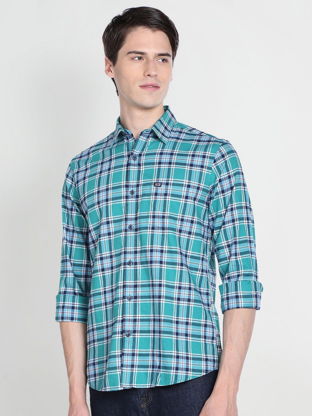 

Arrow Sport Tartan Checks Checked Twill Pure Cotton Slim Fit Casual Shirt, Green