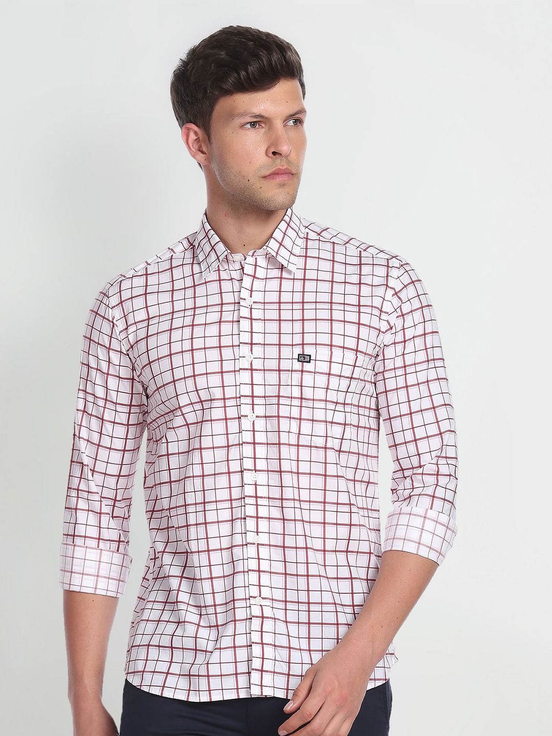 

Arrow Sport Patch Pocket Slim Fit Checked Casual Cotton Shirt, White
