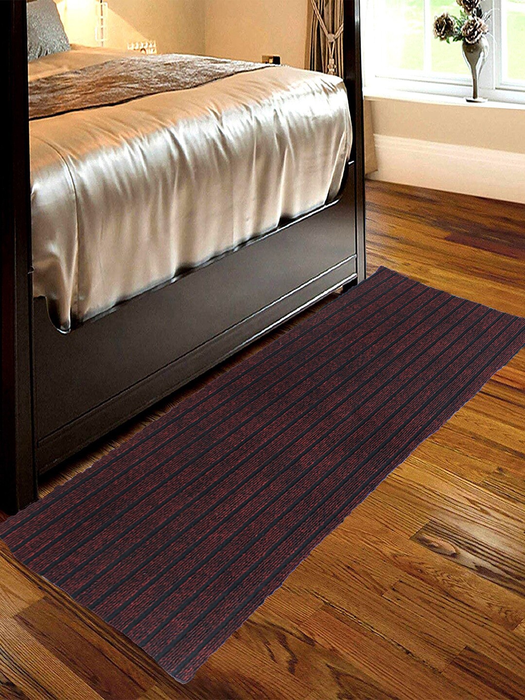 

Kuber Industries Maroon & Black Microfiber Striped Anti-Skid Bedside Runner