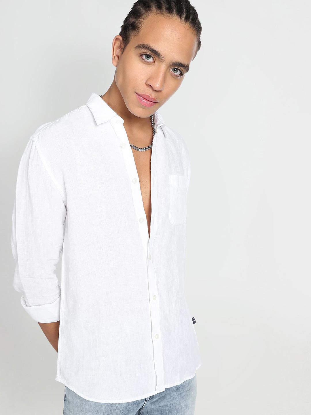 

Flying Machine Linen Slim Fit Casual Shirt, White