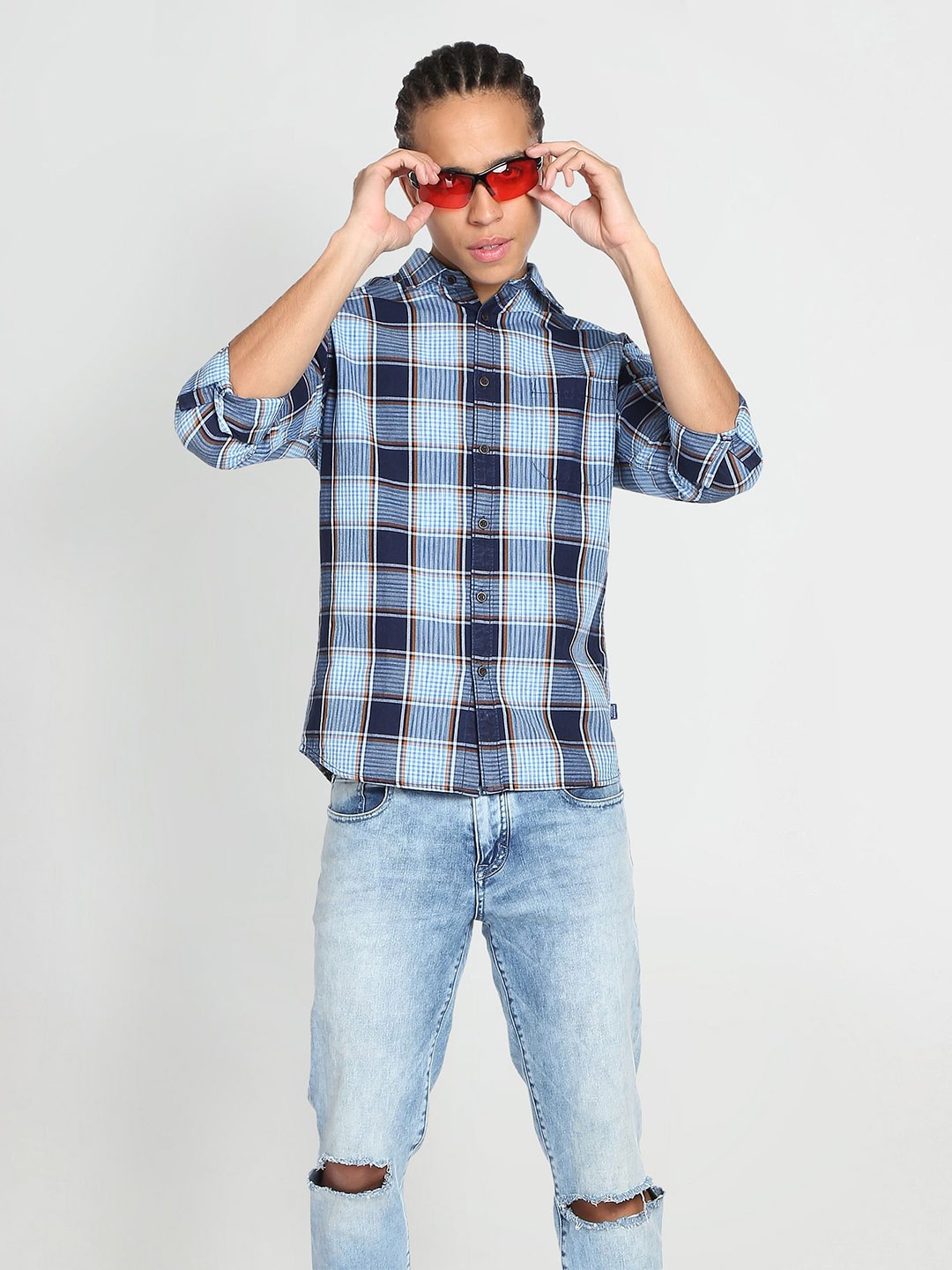 

Flying Machine Cotton Slim Fit Casual Shirt, Blue