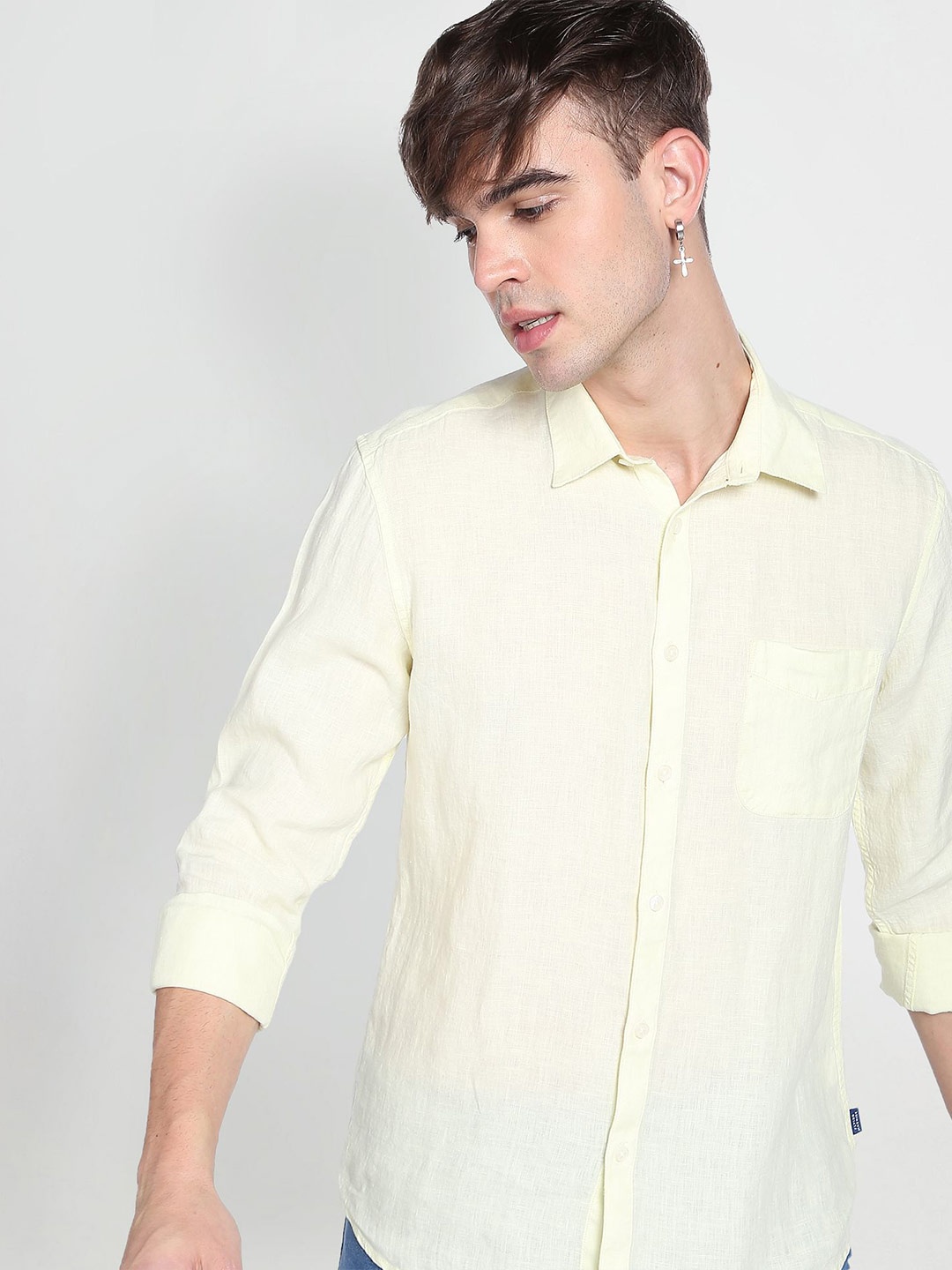 

Flying Machine Solid Linen Casual Shirt, Yellow