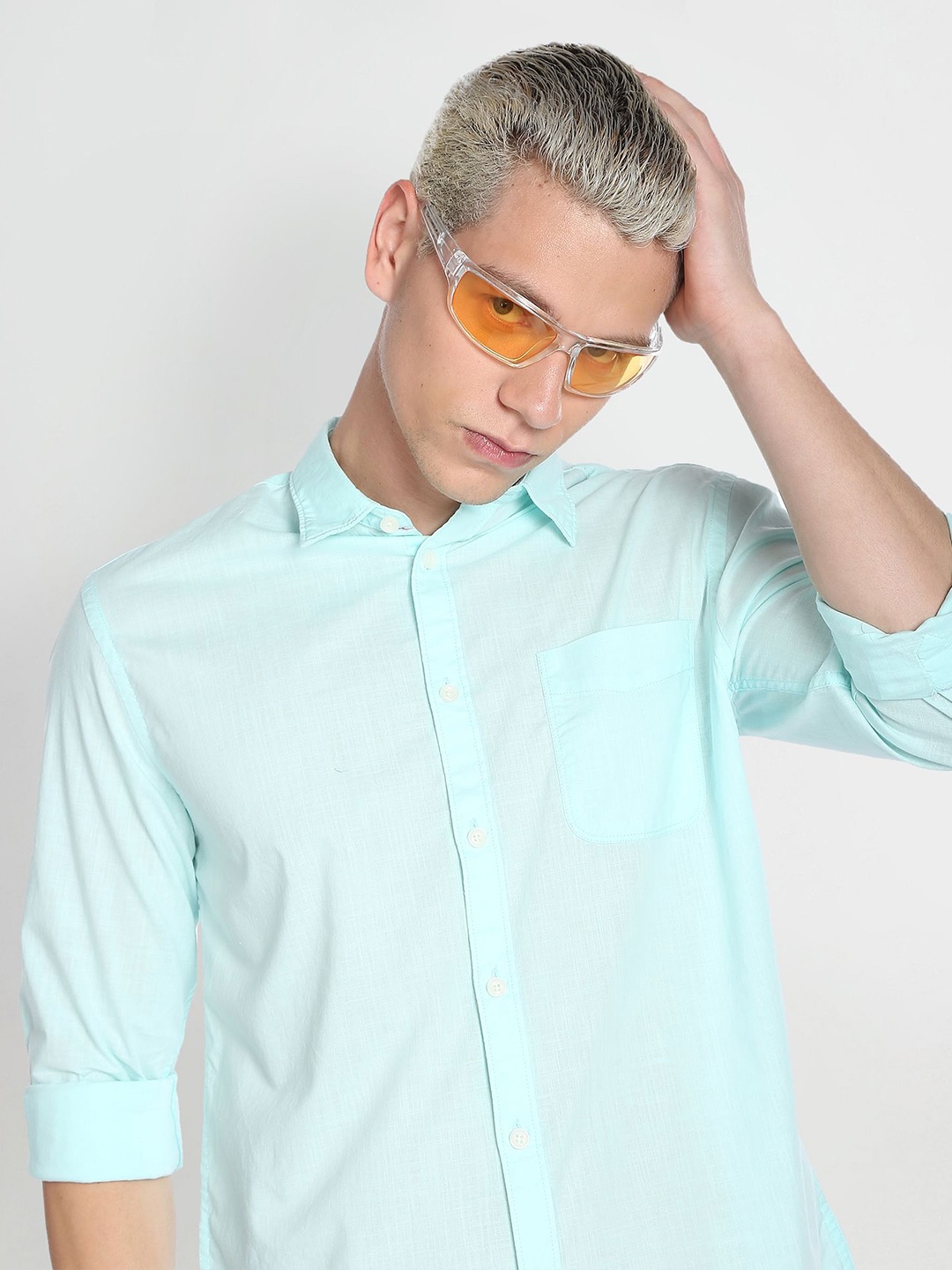 

Flying Machine Spread Collar Pure Cotton Slim Fit Casual Shirt, Green
