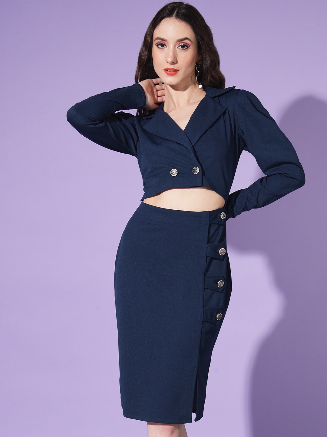 

WoowZerz Lapel Collar Sheath Midi Dress, Teal