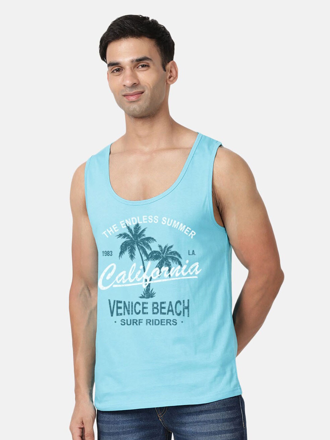 

BLACK RADIO Tropical Printed Cotton T-shirt, Turquoise blue