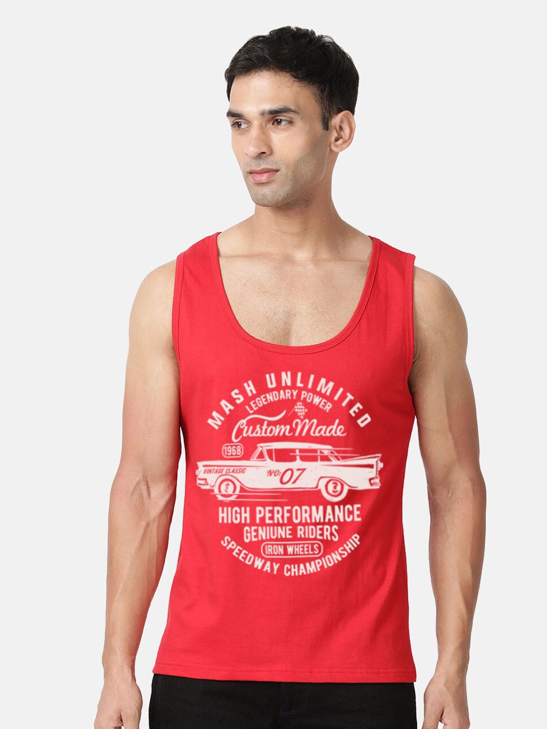 

MASH UNLIMITED Typography Printed Sleeveless Cotton T-shirt, Red