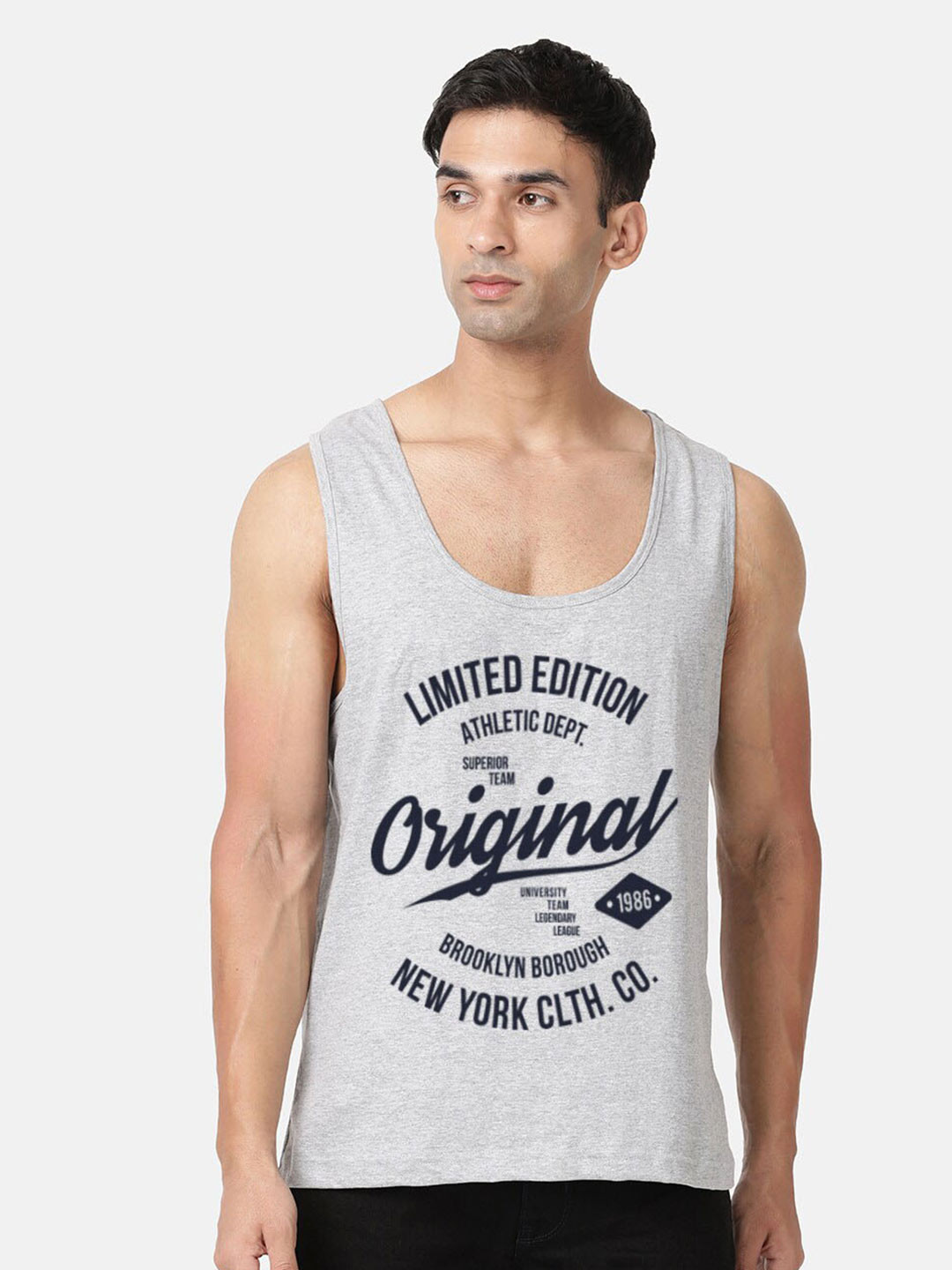 

MASH UNLIMITED Scoop Neck Typography Printed Regular Fit Cotton T-shirt, Grey melange
