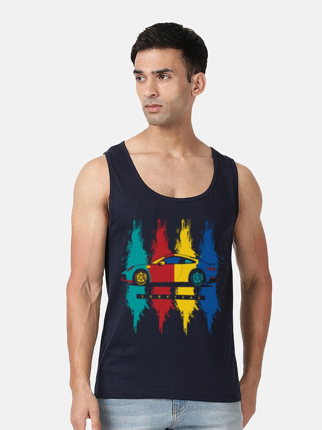 

MASH UNLIMITED Graphic Printed Cotton T-shirt, Navy blue