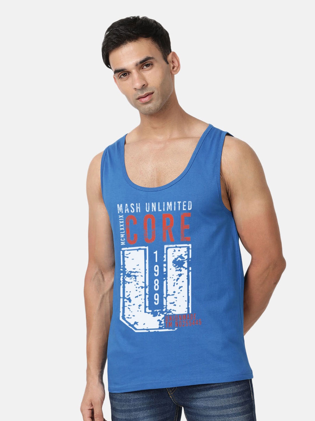 

MASH UNLIMITED Typography Printed Cotton T-shirt, Blue