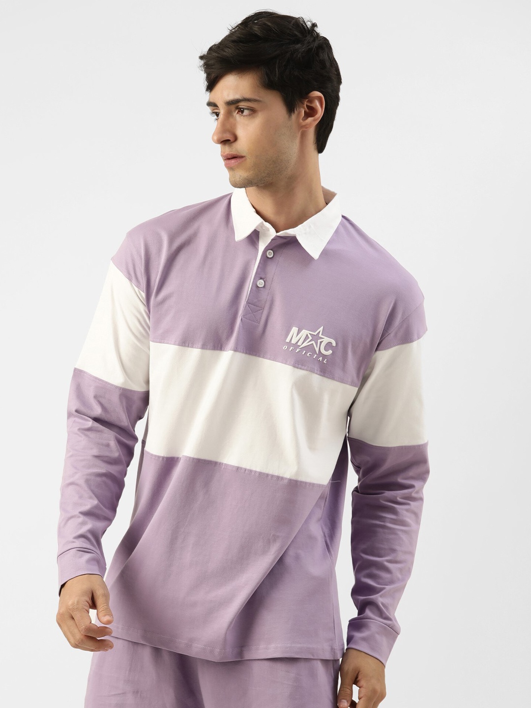 

Maniac Colourblocked Polo Collar Pure Cotton Fit T-shirt, Lavender