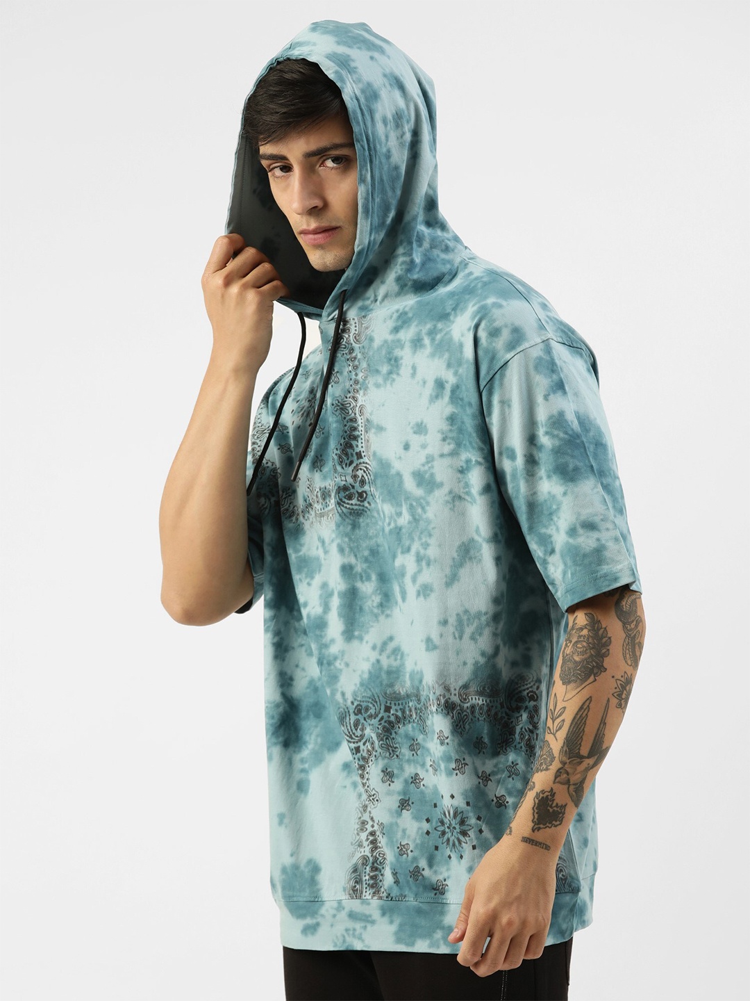 

Maniac Tie And Dyed Hooded Boxy Pure Cotton T-shirt, Blue